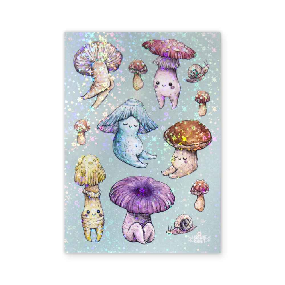 Happy mushrooms - holographic print