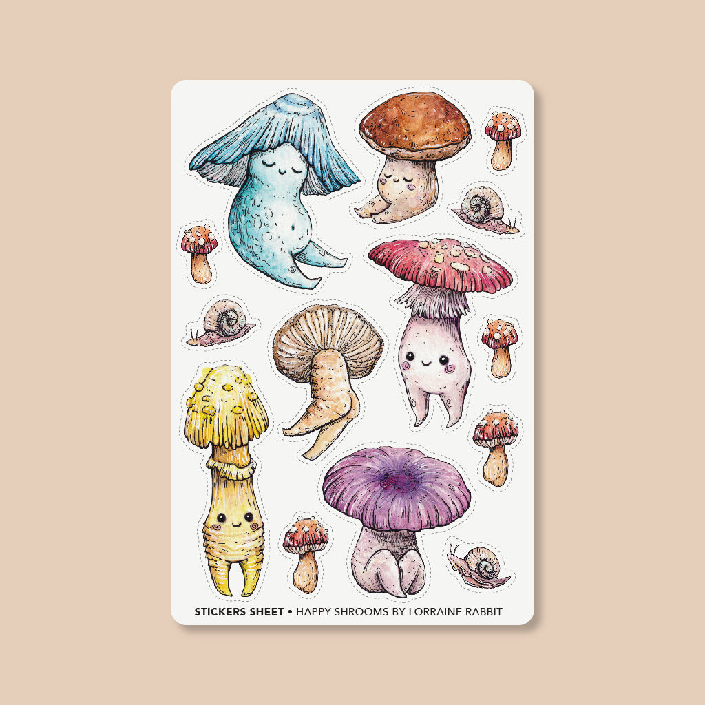 Honguitos felices 01 - lámina de stickers