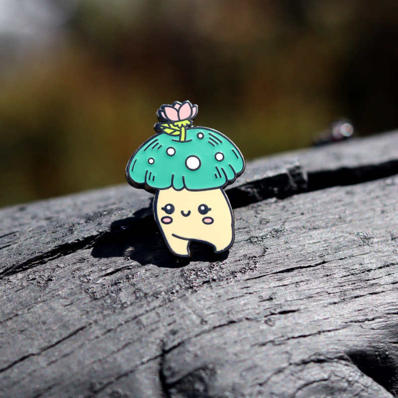 Flower mushroom pin