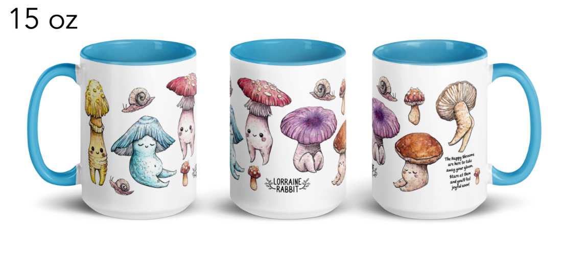 Happy Shrooms - Ceramic Mug with Color Inside